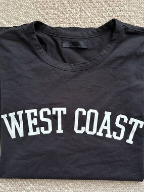 OAK + FORT Black Tee with White 'West Coast' Graphic